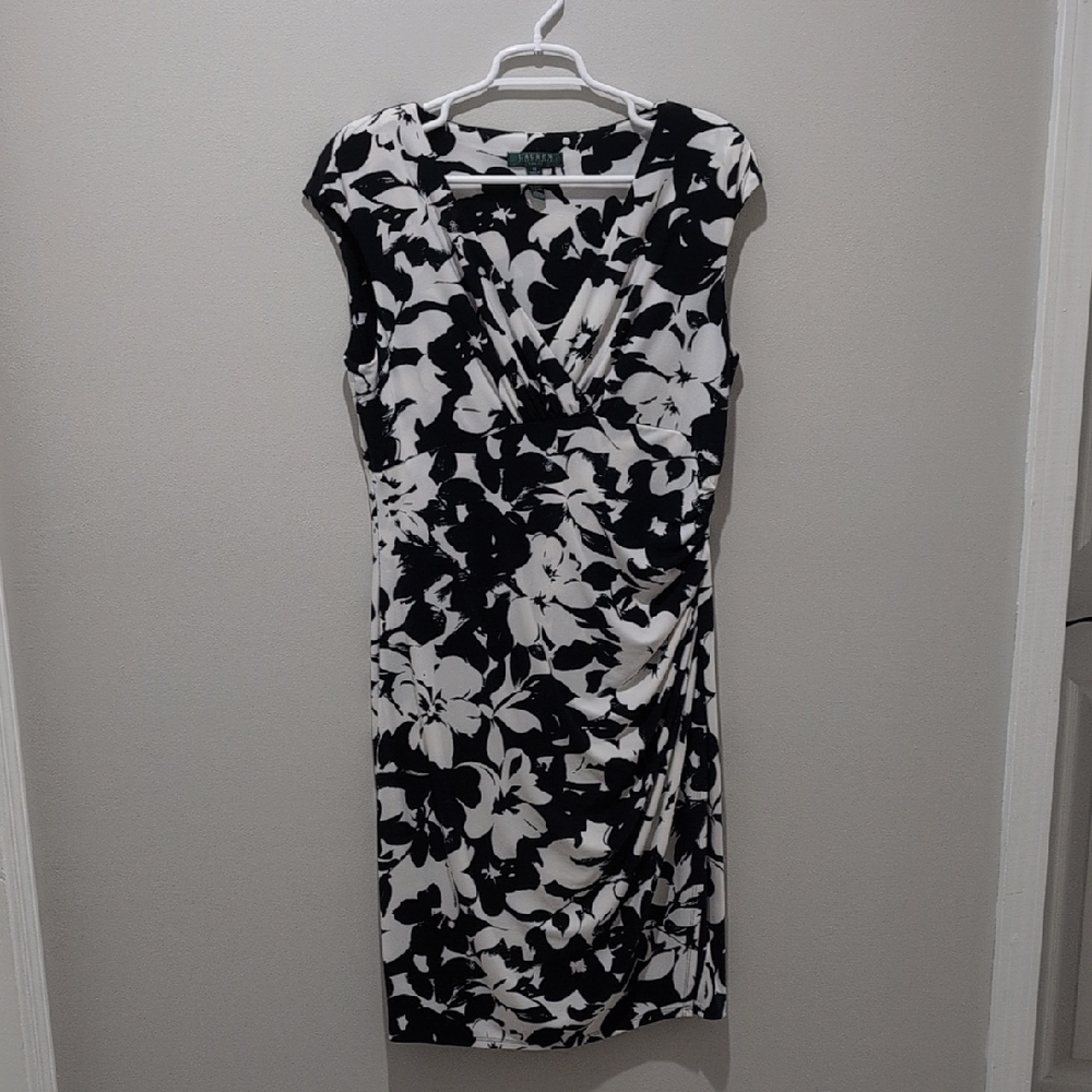 Ralph Lauren Black and White Floral Midi Dress